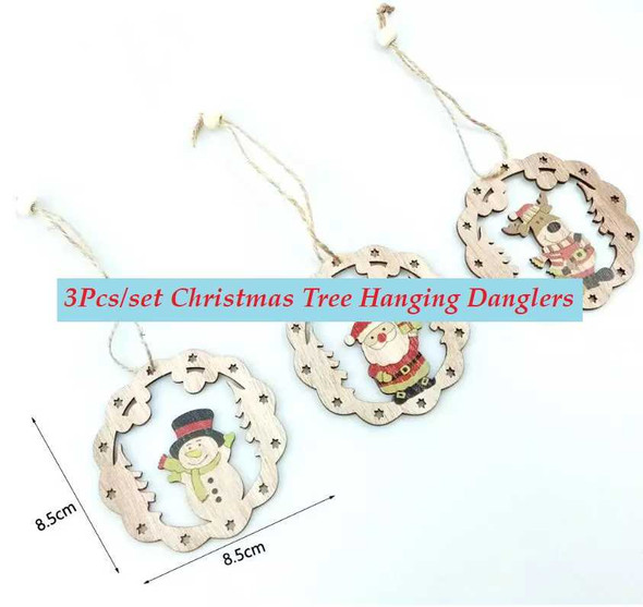 Christmas Tree Wooden Hanging Danglers, 3Pcs/Set, Design #2