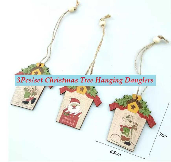 Christmas Tree Wooden Hanging Danglers, 3Pcs/Set, Design #3
