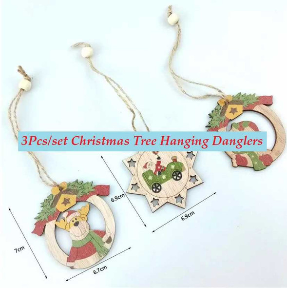 Christmas Tree Wooden Hanging Danglers, 3Pcs/Set, Design #4
