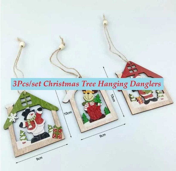 Christmas Tree Wooden Hanging Danglers, 3Pcs/Set, Design #5
