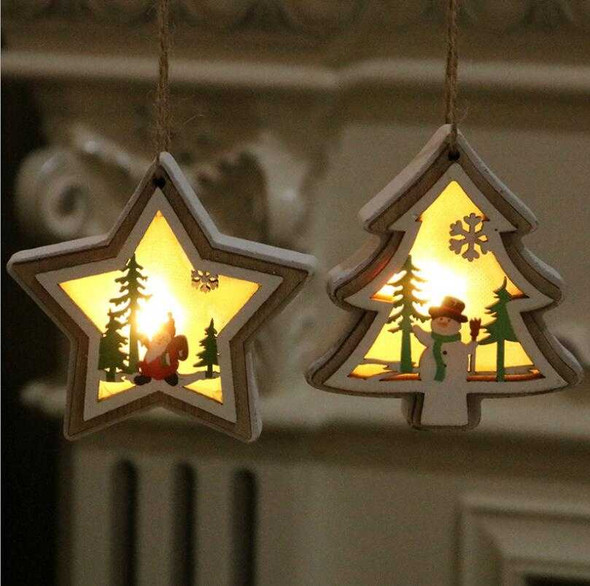 LED Christmas Tree Wooden White Frame Light Box Dangler, Design #4 Star
