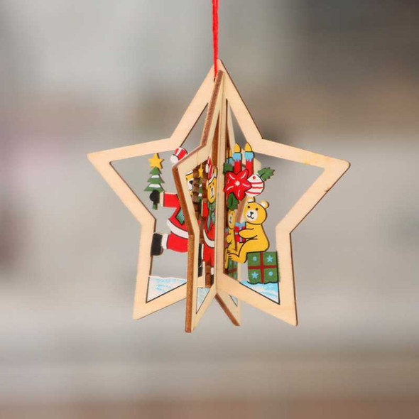 3D Christmas Wooden Pendant Hanging Tags, Design 3 Star