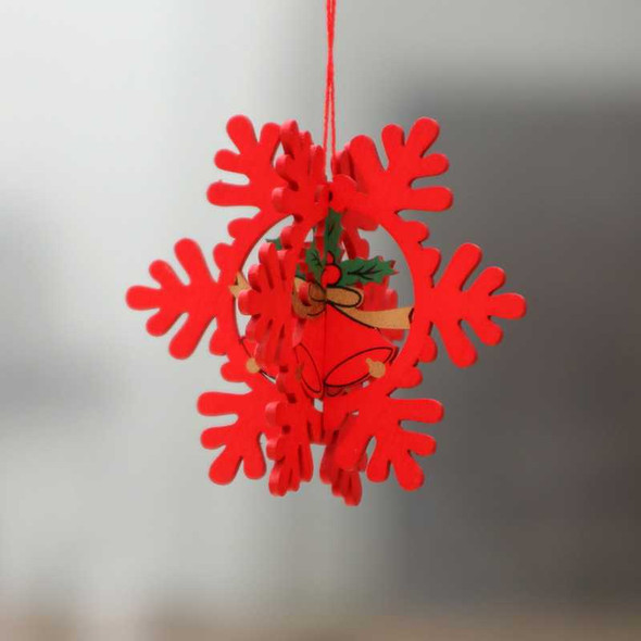 3D Christmas Wooden Pendant Hanging Tags, Design 5 Red Snow Flake