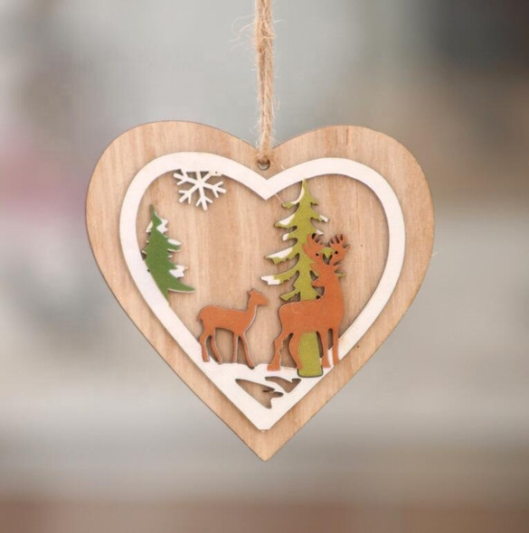 Christmas Wooden Pendant Hanging Tags, Design 2 Heart Elk