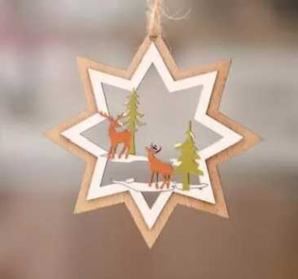 Christmas Wooden Pendant Hanging Tags, Design 3 Star Elk