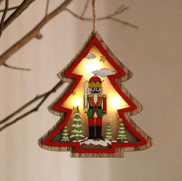 LED Christmas Tree Wooden Nutcracker Puppet Decorations Pendant, Design #1 Tree
