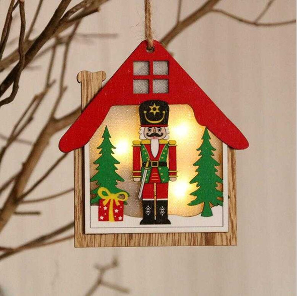 LED Christmas Tree Wooden Nutcracker Puppet Decorations Pendant, Design #2 House