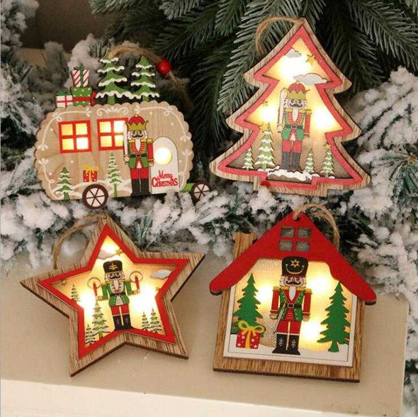 LED Christmas Tree Wooden Nutcracker Puppet Decorations Pendant, Design #2 House