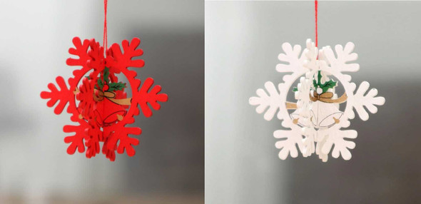 3D Christmas Wooden Pendant Hanging Tags, Snow Flake Set of 2 (Red + White)