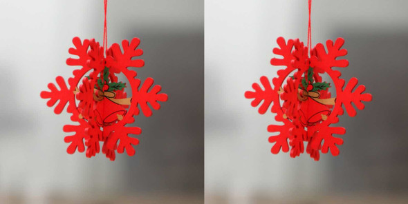 3D Christmas Wooden Pendant Hanging Tags, Snow Flake Set of 2 (Red + Red))