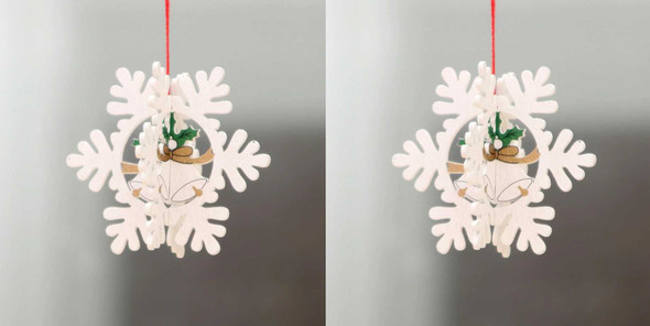 3D Christmas Wooden Pendant Hanging Tags, Snow Flake Set of 2 (White + White))