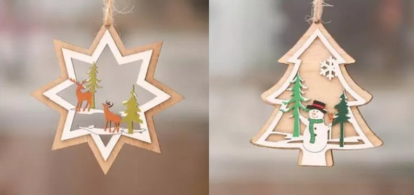 Christmas Wooden Pendant Hanging Tags, Set of 2 Pcs ( Tree + Star )