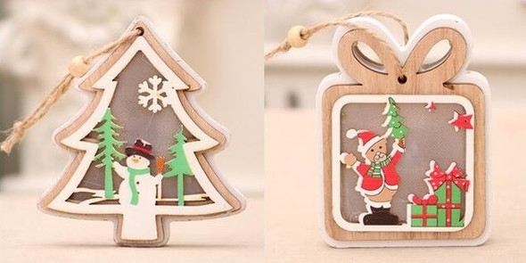 LED Christmas Tree Wooden White Frame Light Box Dangler, Set of 2 Pcs (Tree + Present Box)