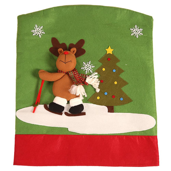 3D Plush Christmas Chair Covers & Dinner Table Decoration 18.8" x22.8" (50cm X 60cm) Stretch and Washable with Reindeer Design