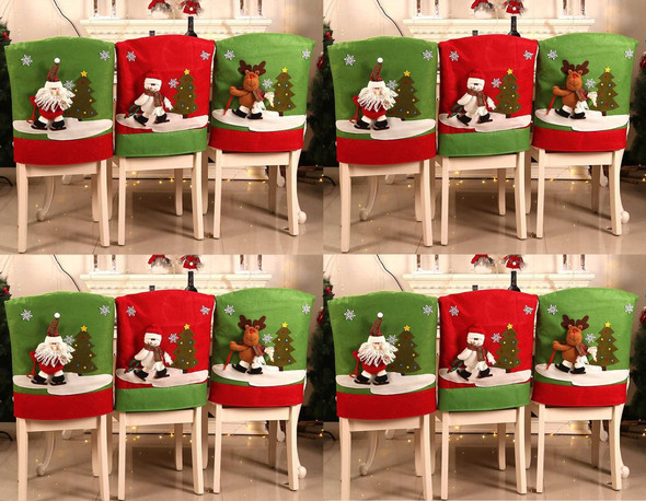 3D Plush Christmas Chair Covers & Dinner Table Decoration 18.8" x22.8" (50cm X 60cm) Stretch and Washable, Set Of 12 Pcs (4Santa + 4Snowman + 4Reindeer) Christmas Tablecloth