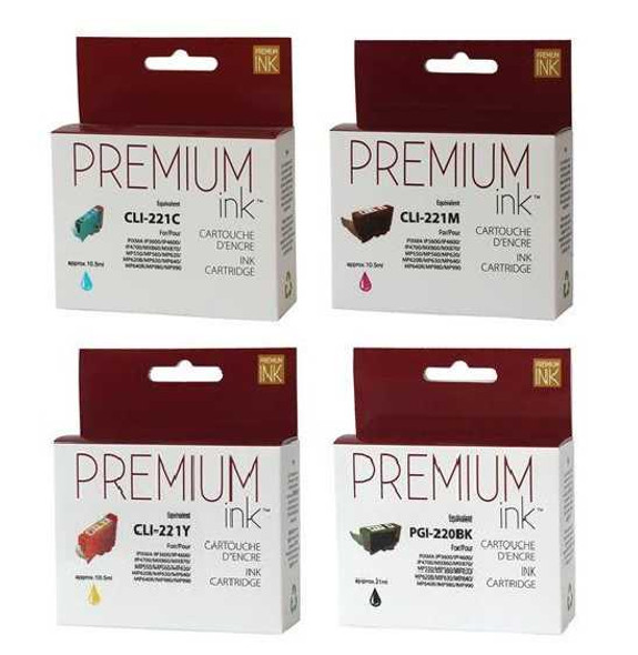 Combo Pack Black & Color CLI221 Ink Cartridges Set of 4Pcs  - Premium Ink