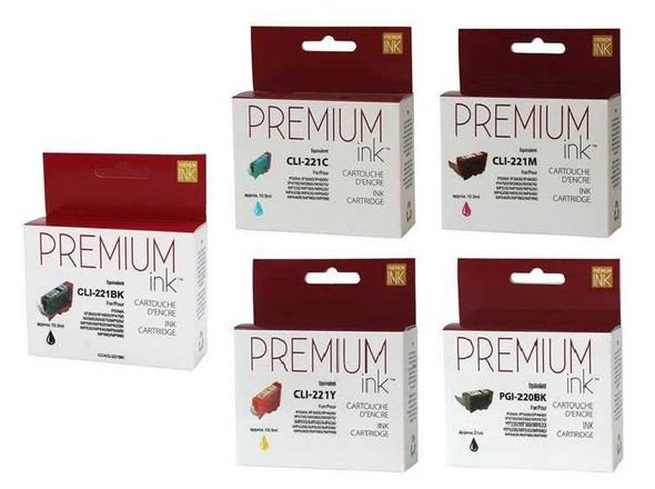 Combo Pack Black & PGI BK & Color CLI221 Ink Cartridges Set of 5Pcs  - Premium Ink