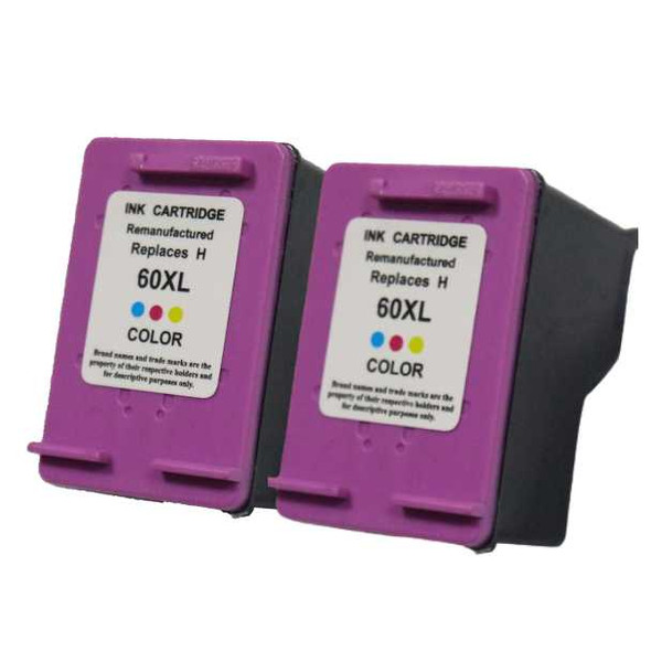 Compatible Pack of 2 HP 60XL Tri Color Ink Cartridge - White Box Ink Cartridge