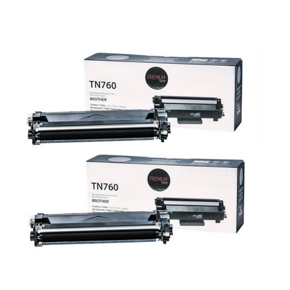 Compatible Pack of 2 Brother TN760 Toner Cartridge - Premium Tone