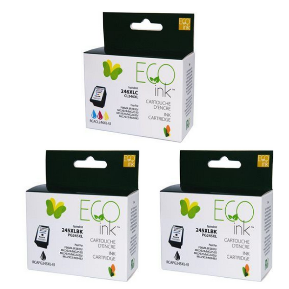 Compatible Pack of Two Canon PG 245XL & One CL 246XL Ink Cartridges - Eco Ink