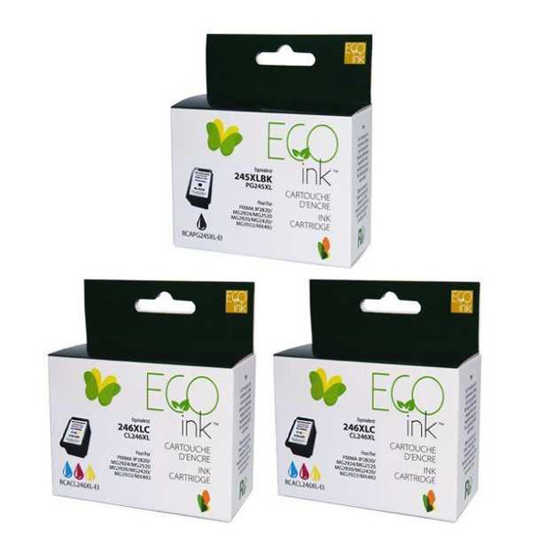 Compatible Pack of Two Canon CL 246XL & One PG 245XL Ink Cartridges - Eco Ink Compatible Canon 245xl & 246xl Ink Cartridge