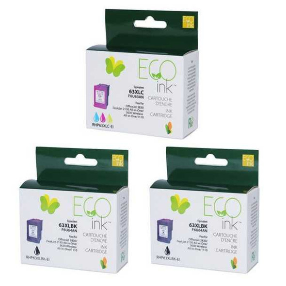 Compatible HP Pack of Two 63XL Black & One 63XL Tricolor Ink Cartridge - Eco Ink Ink Cartridge