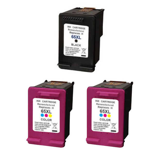 Compatible HP Pack of Two 65XL Tricolor & One 65XL Black Ink Cartridge