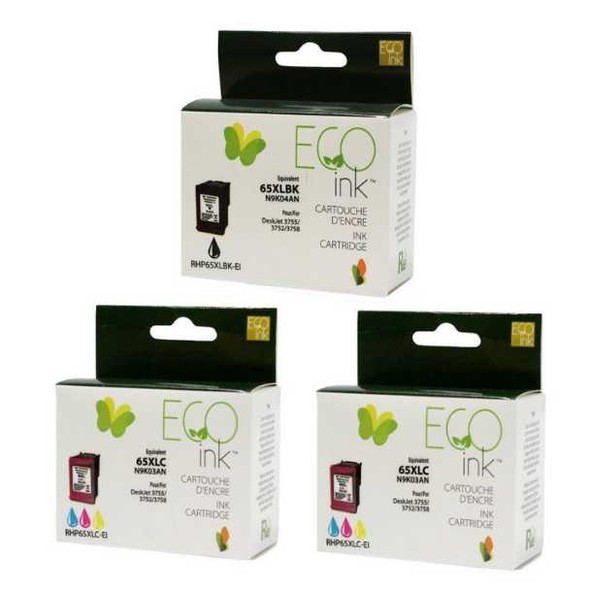 Compatible HP Pack of Two 65XL Tricolor & One 65XL Black Ink Cartridges - Eco Ink Ink Cartridge