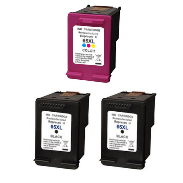 Compatible HP Pack of Two 65XL Black & One 65XL Tricolor Ink Cartridge