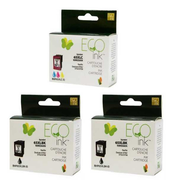 Compatible HP Pack of Two 65XL Black & One 65XL Tricolor Ink Cartridges - Eco Ink Ink Cartridge