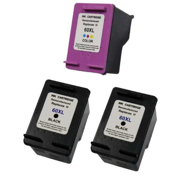 Compatible HP Pack of Two 60XL Black & One 60XL Tricolor Ink Cartridge - White Box Ink Cartridge