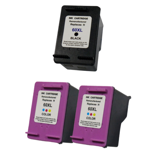Compatible HP Pack of Two 60XL Tricolor & One 60XL Black Ink Cartridge