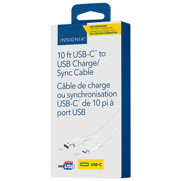Insignia - 10' USB Type A 2.0 to USB Type-C Charge/Sync Cable - White