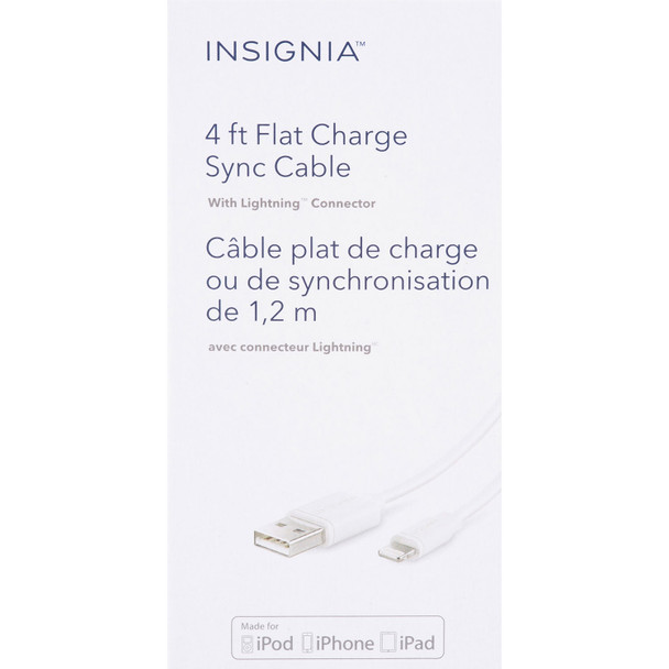 INSIGNIA 1.2m (4 ft.) Flat USB 2.0 to Lightning Cable - White