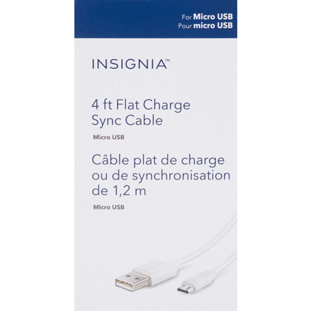 INSIGNIA 1.2m (4 ft.) Flat USB 2.0 to Micro USB Cable - White