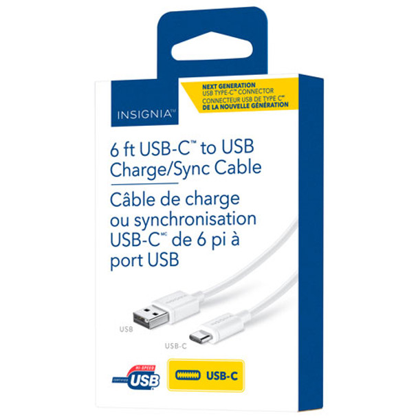 INSIGNIA 1.8m (6 ft.) USB A 2.0 to C Charge/Sync Cable - White