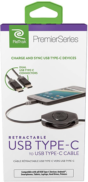 ReTrak Retractable 1m (3.3 ft.) USB Type-C to USB-A Cable