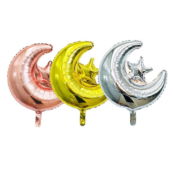 Set Of Three Decorative Foil Balloons For Ramadan Kareem And Eid Mubarak Designs, Moon With Star Balloon