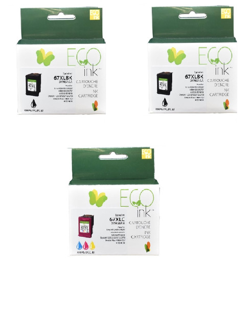 Compatible Combo Pack HP 67XL Two Black & one Tricolor Ink  Cartridge - Eco Ink