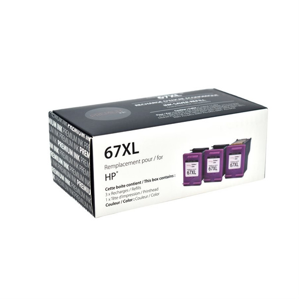 Compatible 3 Pieces Pack HP 67XL Tri Color & One Head Yield Ink Cartridge - Premium Ink