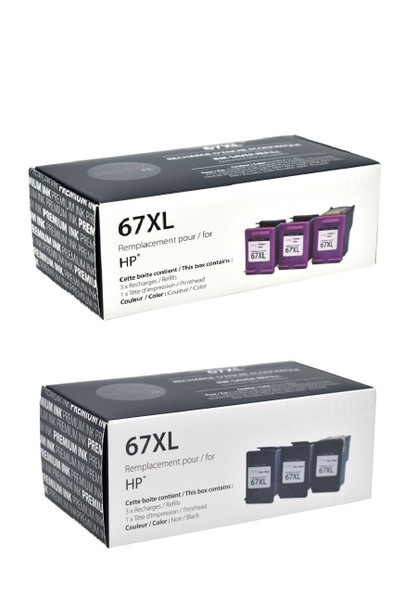 Compatible Set HP 67XL  3 Pieces  Black With One Head & 3 Pieces  Tri Color With One Head Yield Ink Cartridge - Premium  Ink