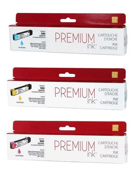 Compatible Set Pack Tri Color HP 980 XL (Magenta ,Yellow ,Cyan) Ink  Cartridge - Premium  Ink