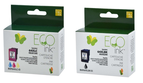Compatible Set Pack  HP 64XL Black &  Tri Color High Yield Ink Cartridge - Eco Ink