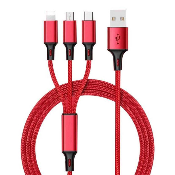 Multi fast charging cable with 3in1 connectors, Lighting / Micro / Type C Red Color Mobile Accessories