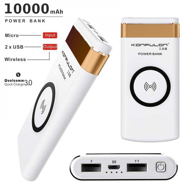 Konfulon Gold Color Wireless Portable Charger 10000mAh Power Bank Battery Pack with Dual Outputs Mobile Accessories