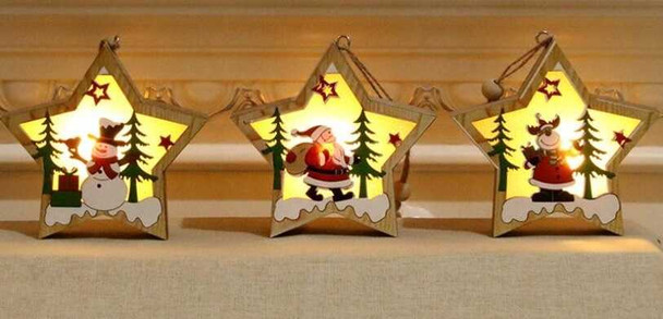 Led Christmas Luminous Decorative Hanging Tags Star Shape, Set of 3 Pcs (Snow Man + Santa + Elk)