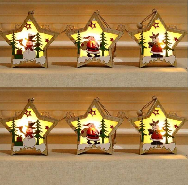 Led Christmas Luminous Decorative Hanging Tags Star Shape, Set of 6 Pcs (2Snow Man + 2Santa + 2Elk)