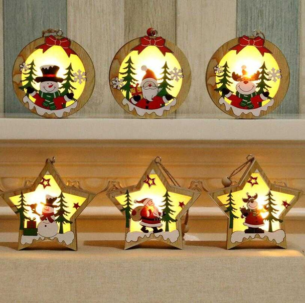 Led Christmas Luminous Decorative Hanging Tags Round & Star Shape, Set of 6 Pcs (2Snow Man + 2Santa + 2Elk)