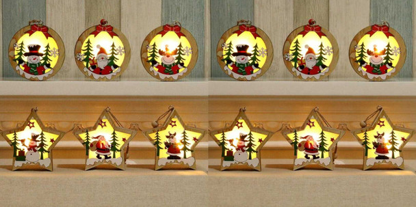 Led Christmas Luminous Decorative Hanging Tags Round & Star Shape, Set of 12 Pcs (4Snow Man + 4Santa + 4Elk)