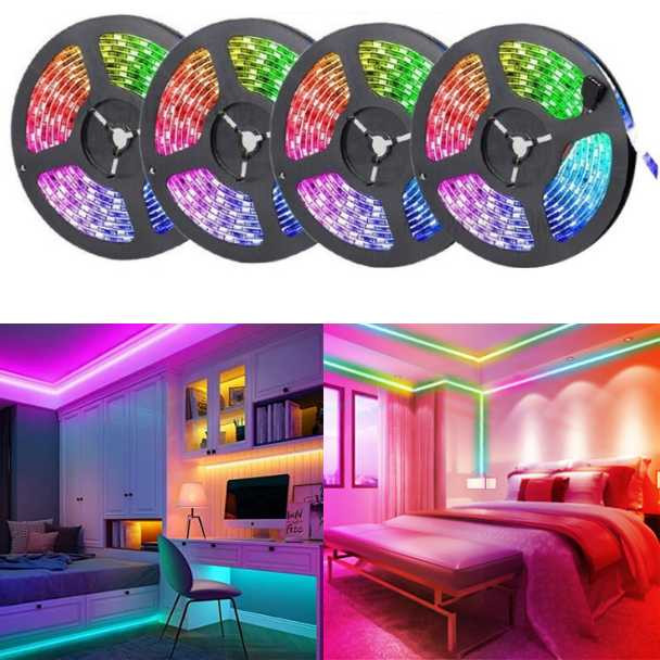 Smart Led Strip Kit, 20 Meters "4 Rolls x 5M", Wifi Controller & Music Interactive, Cuttable and Waterproof Lighting & Decorations